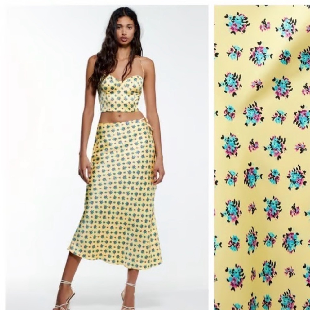 Zara Floral Yellow Skirt set